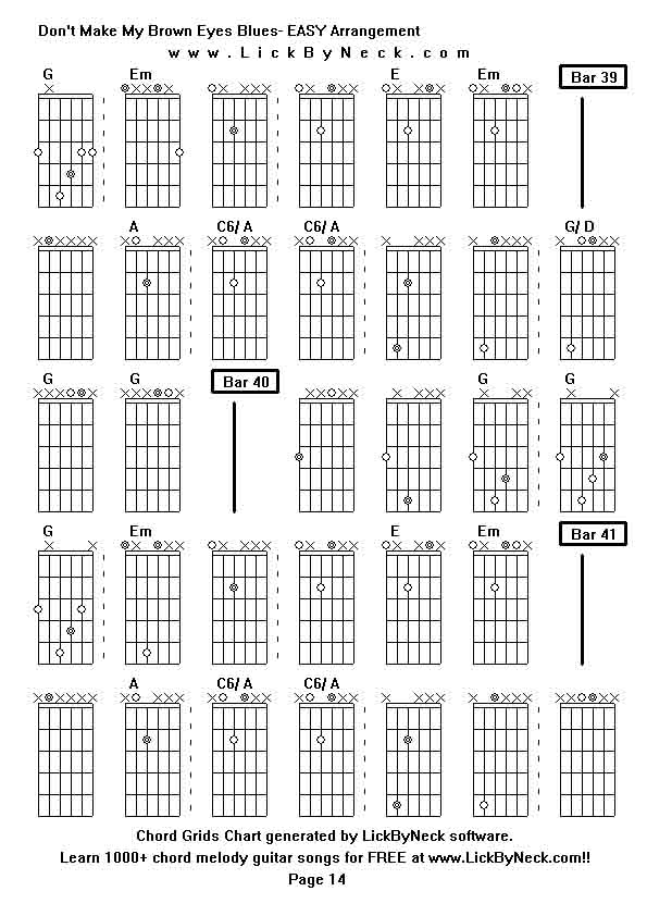 Chord Grids Chart of chord melody fingerstyle guitar song-Don't Make My Brown Eyes Blues- EASY Arrangement,generated by LickByNeck software.